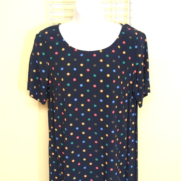 J. Jill Size 10 Petite Women's Navy Blue w/ Polka Dots Short Sleeve Shift Dress - Picture 3 of 11